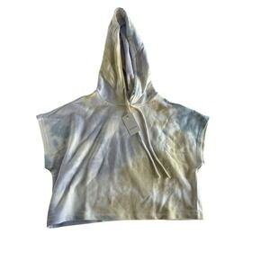 Elodie Womens Tie Dye Cropped Sleeveless Hoodie Blue Yellow XS NEW CTEY5374